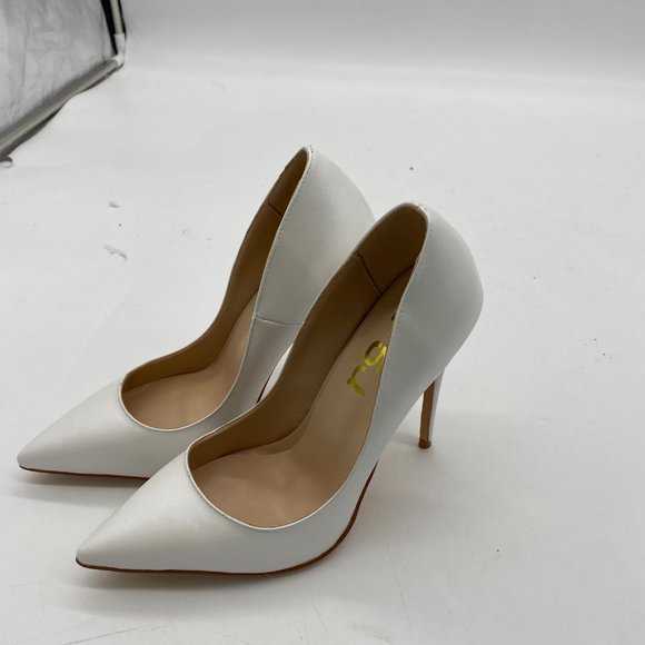 FSJ White Formal Pointed Toe High Heel Pumps Evening Dress Shoes - Picture 4 of 9